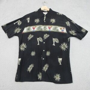 Vintage Cambria Moda Hawaiian Shirt Mens M Black Rayon Cocktail Tiki Aloha Rero